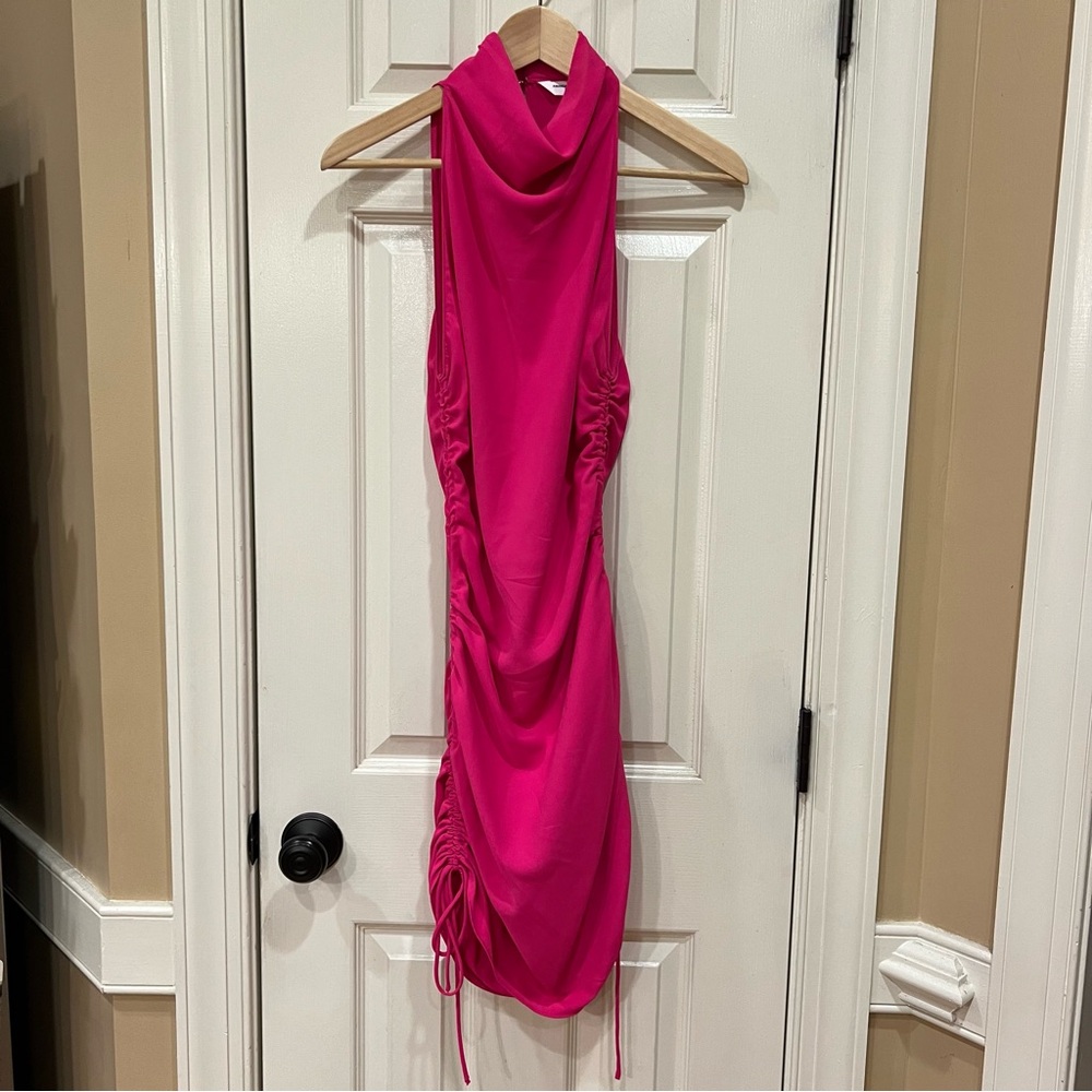 NEW Amanda Uprichard Kaylee Dress Hot Pink Women’s High Neck Mini Dress Small - Picture 4 of 9